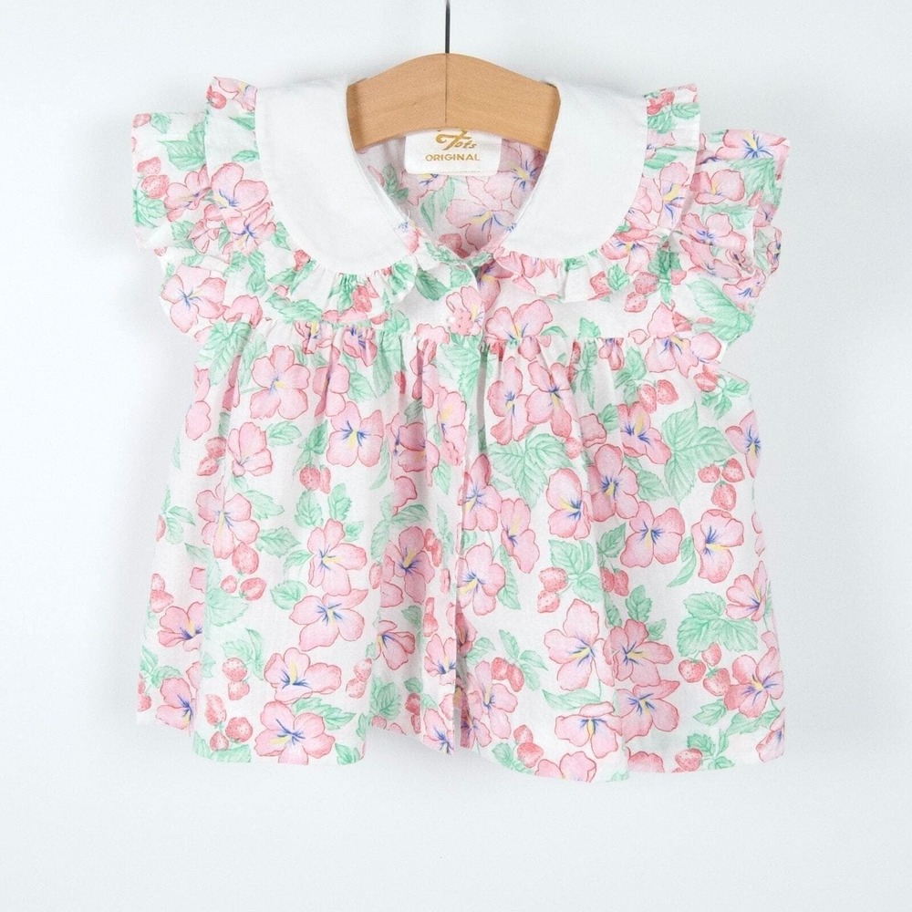 Vintage Tiny‎ Tots Original Floral Strawberry Top Pink Ruffle Cottage Baby 24M